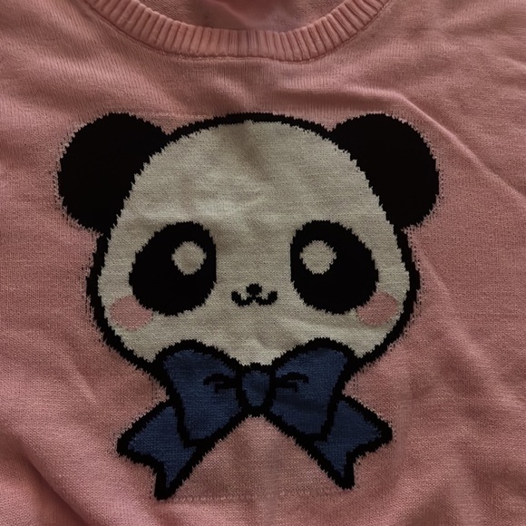 Sugar Thrillz Pink Cropped Panda Sweater - Picture 2 of 4